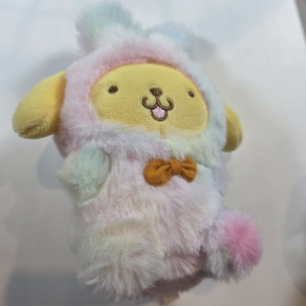 Sanrio Pompompurin Plush Bunny Costume Keychain Pastel Rainbow Mini Plush - Picture 9 of 9